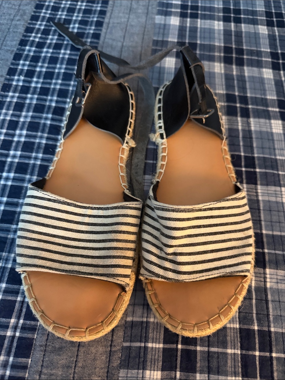 Old Navy Black & White Striped Espadrille Sandals with Ankle Tie